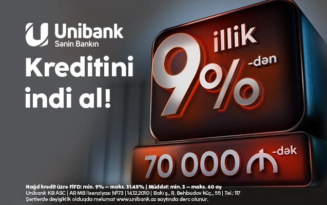 Unibankdan yeni qərar: nağd kreditlər 9%-dən, maksimal məbləğ 70 000 manat
