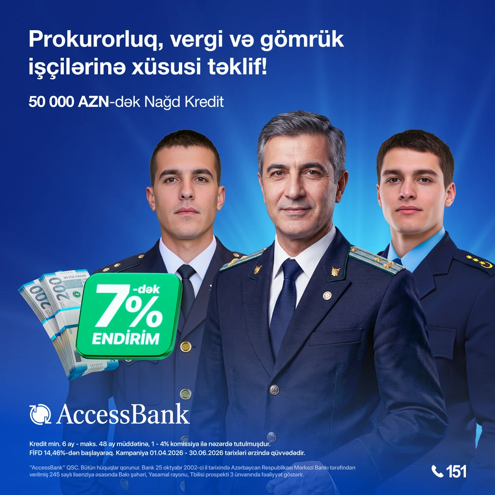 AccessBank müxtəlif peşə sahibləri üçün Nağd Kredit üzrə 7%-dək endirim kampaniyasının müddətini uzatdı
