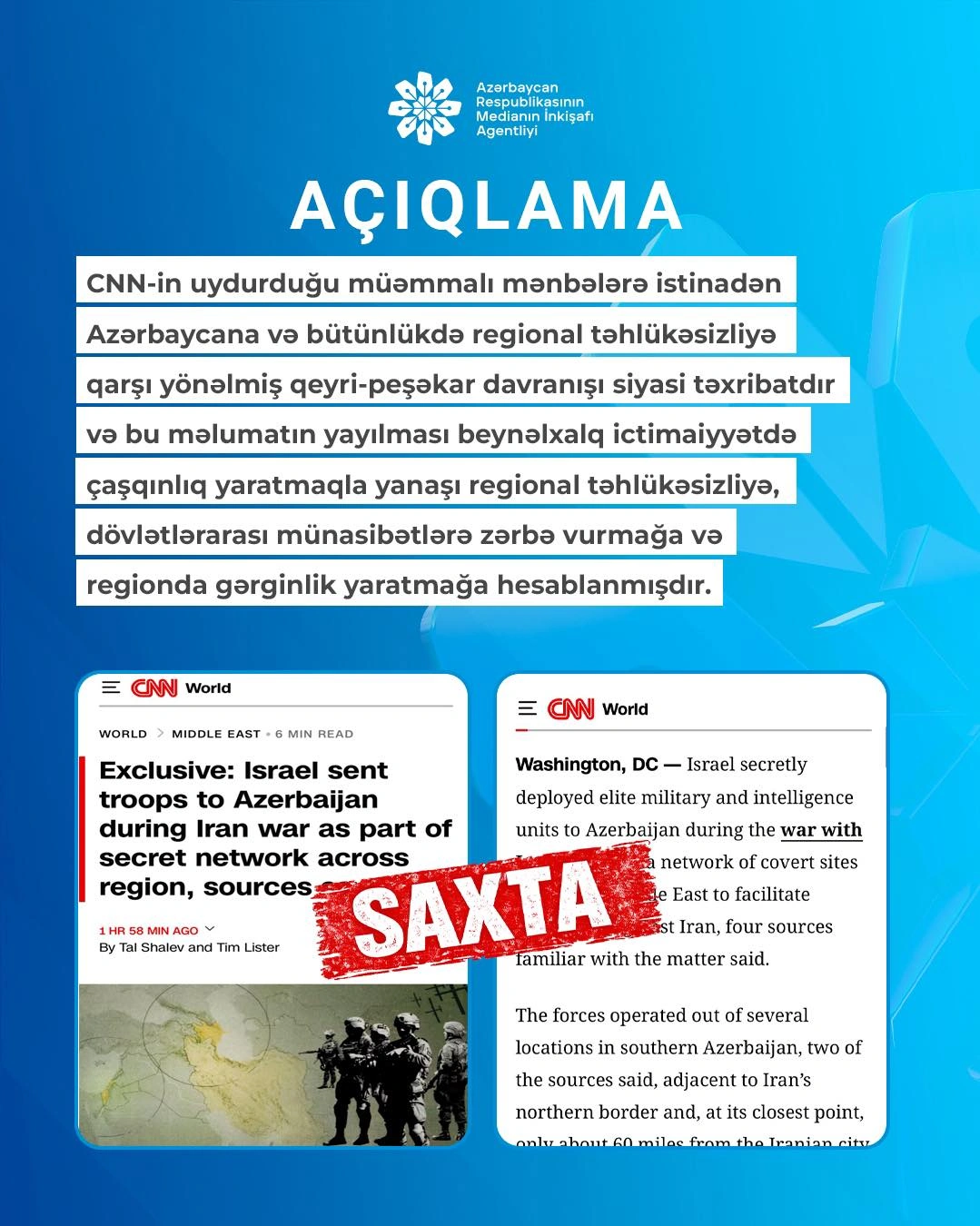 MEDİA CNN-in materialını siyasi təxribat adlandırdı