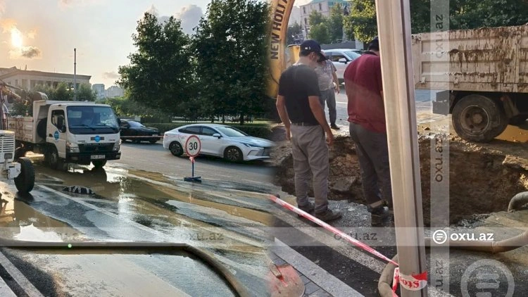 Bakının mərkəzi küçəsində su borusu partladı: Ərazidə İŞLƏR APARILIR