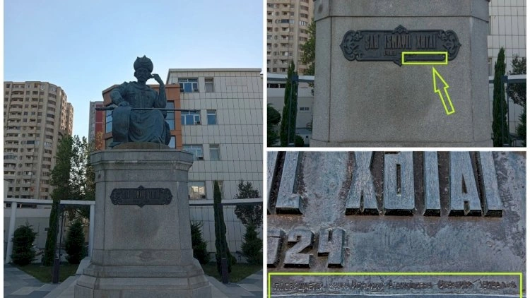 Xətainin postamentindəki yazı: Dövlət Xidməti məsələni araşdırır